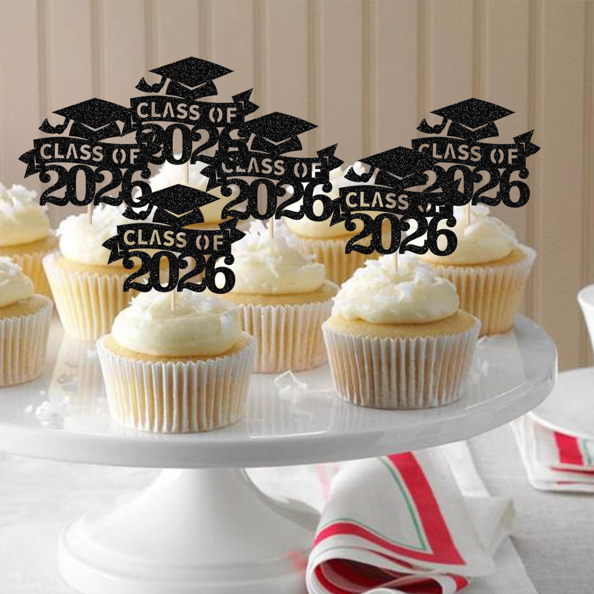 SYKYCTCY 24 Pack Class of 2026 Cupcake Toppers Glitter Congrats 2026 Done Diploma Cupcake Picks for Class of 2026 Graduation Theme Cake Decorations Party Supplies Black - Image 4