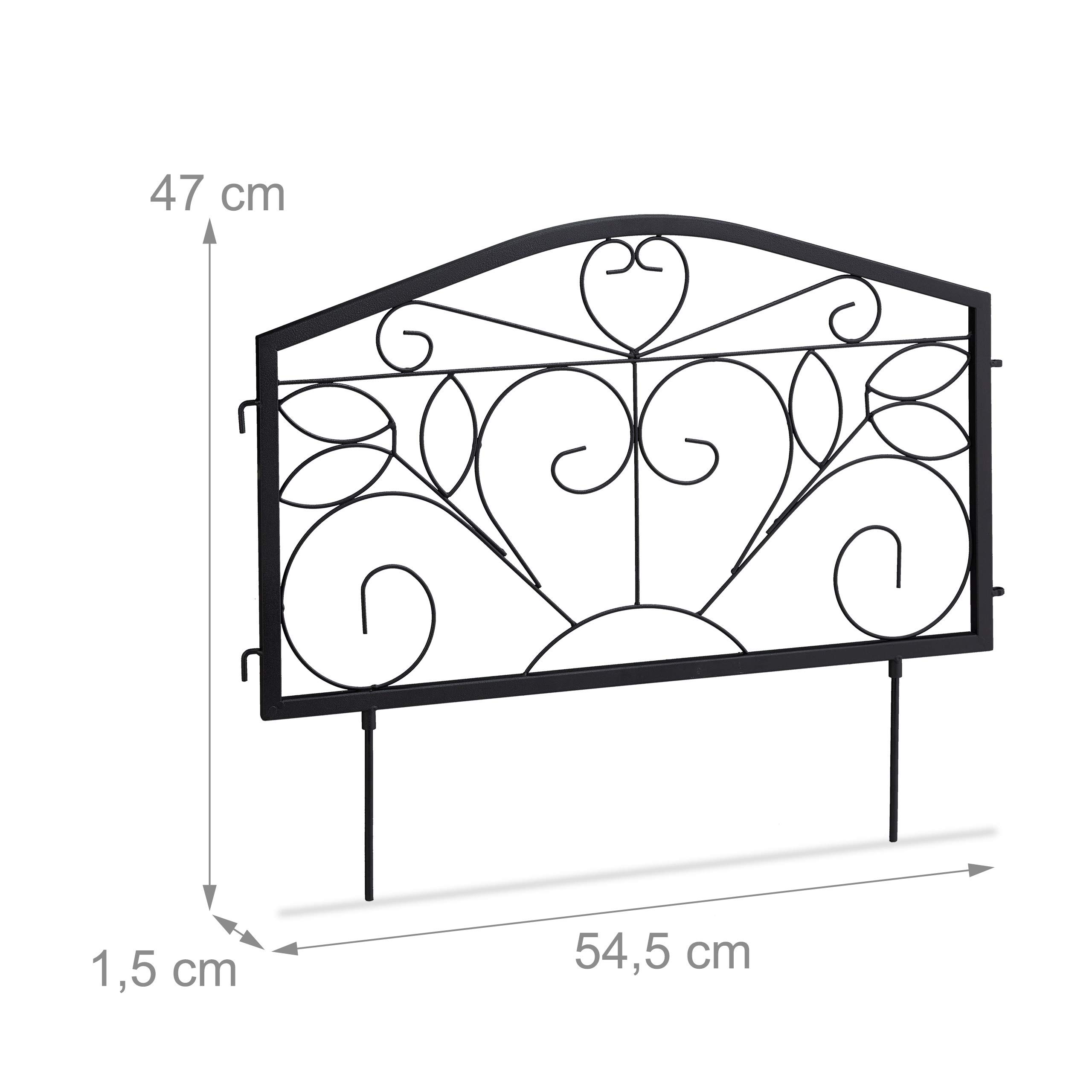 Relaxdays Recinzione da Giardino, Set 4 Pareti per Sentieri, Bordure per Aiuole, Ferro, Ornamenti, HB 33x225 cm, Nero