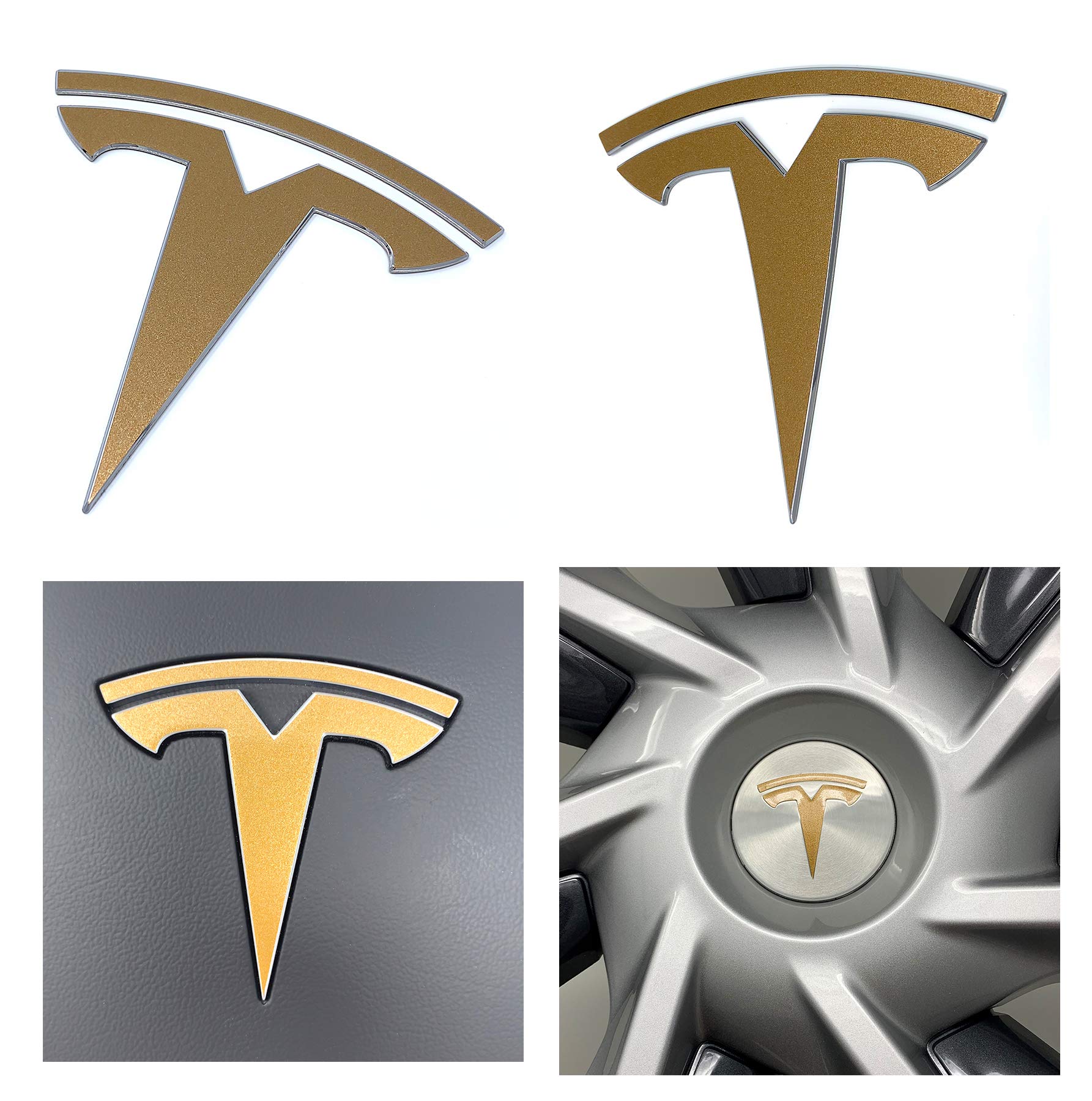 Custom Cut Graphics Logo Decal Overlay Stickers for Tesla Model Y (2020 to 2025), Standard Wrap, 11-pc Set (Gloss Gold)