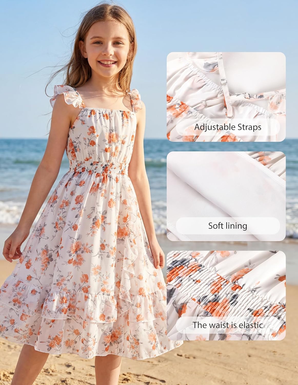 GRACE KARIN Girls Flutter Sleeve Smocked Floral Dresses, Kids Easter Spring Summer Dress, Teen Hawaiian Maxi Long Dresses - Image 4