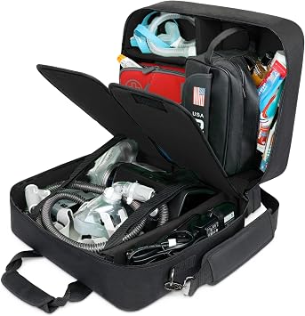 USA Gear XL CPAP Travel Bag with Customizable Interior - CPAP Machine Travel Bag Fits Resmed Airsense 11, 3B Medical Luna G3, Airmini, Philips Respironics Dreamstation 2, Hose, Mask, more Black