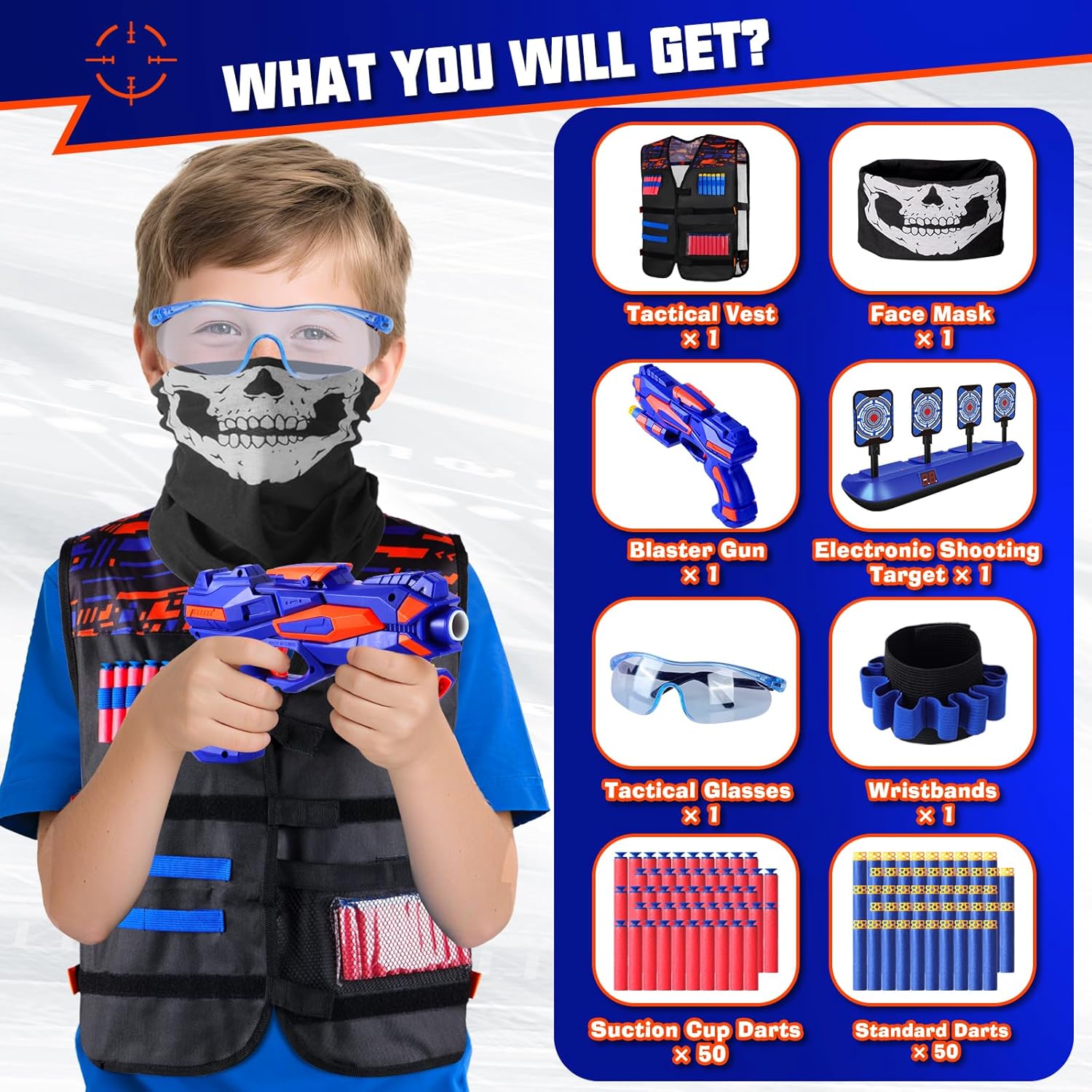 Kids Digital Shooting Target with Tactical Vest Fit for Nerf Blaster Guns, Electric Scoring Auto Reset Shooting Game Toys Gift for Boys Girls Christmas 5 6 7 8 9 10 Years Old Kids Kids Edition