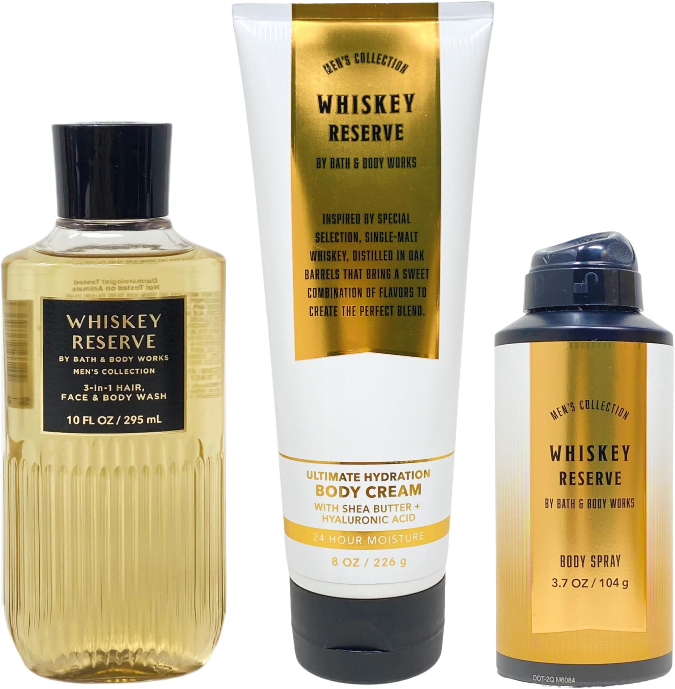 Bath & Body Works - Whiskey Reserve – For Men - 3 pc Bundle - 3-in-1 Hair, Face & Body Wash, Deodorizing Body Spray and Ultimate Hydration Body Cream – 2021