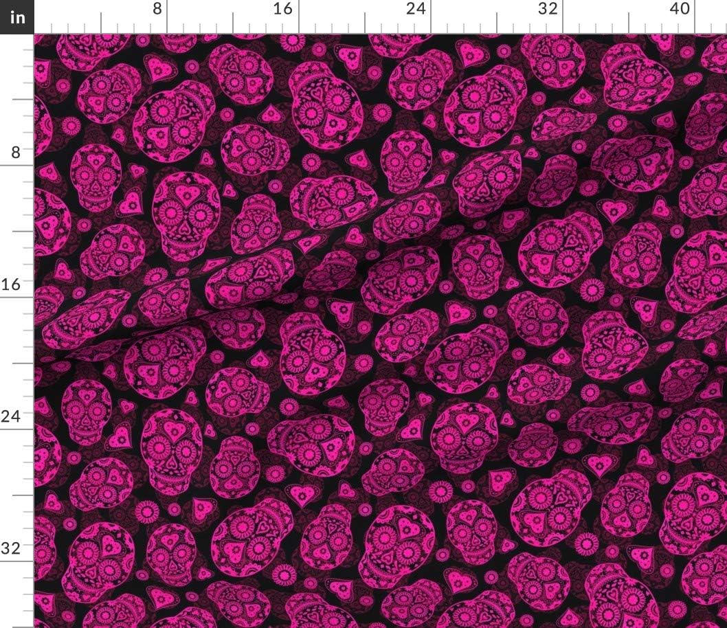 Spoonflower Fabric - Pink Sugar Skulls De Day Dead Skull Calaveras Hearts Printed on Petal Signature Cotton Fabric by The Yard - Sewing Quilting Apparel Crafts Decor