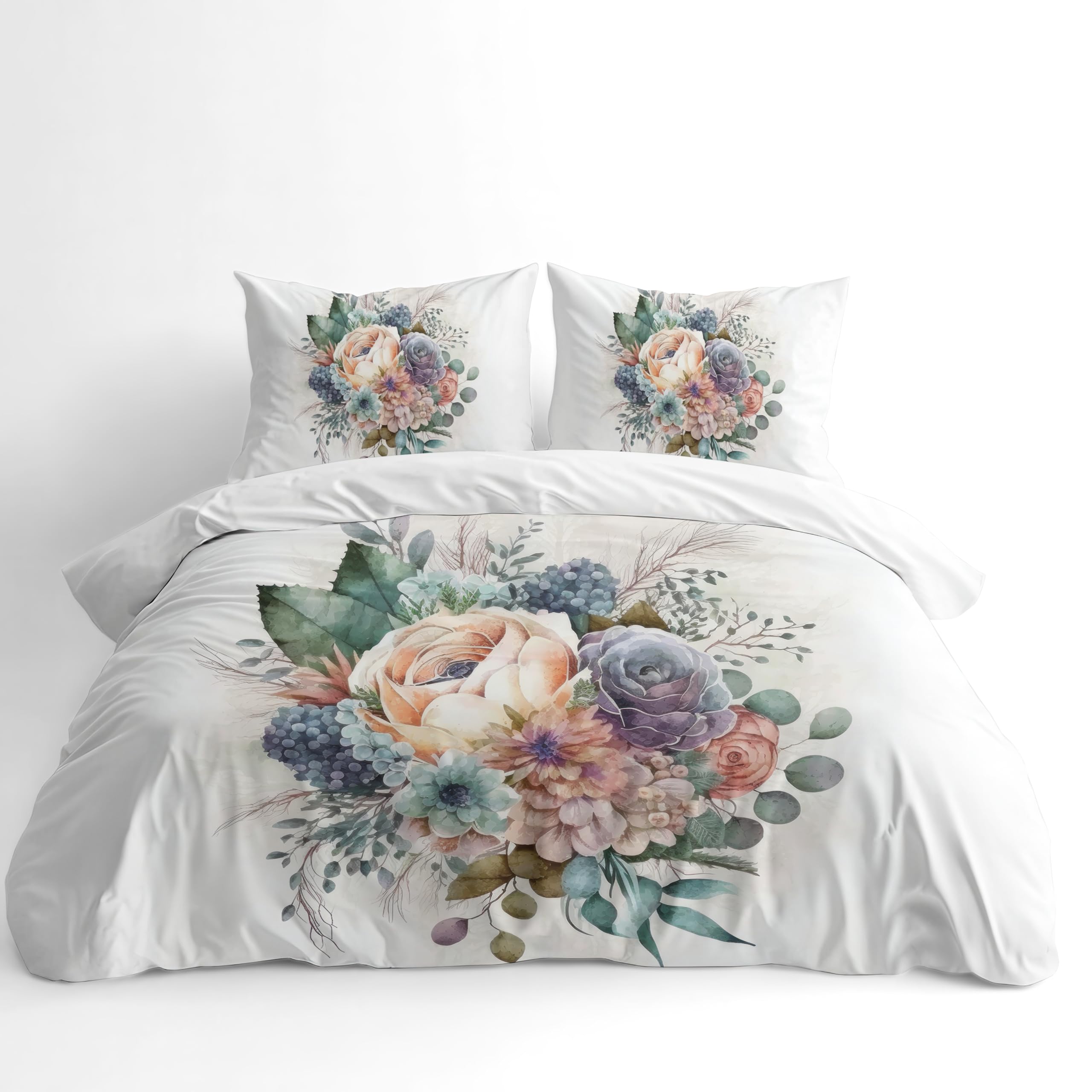 Adam Home 3D Digital Printed Spring Duvet Cover With Matching Pillowcases Home Bedroom Décor Microfiber Emperor Bedding Set Made in UK |Watercolor Botanical Floral