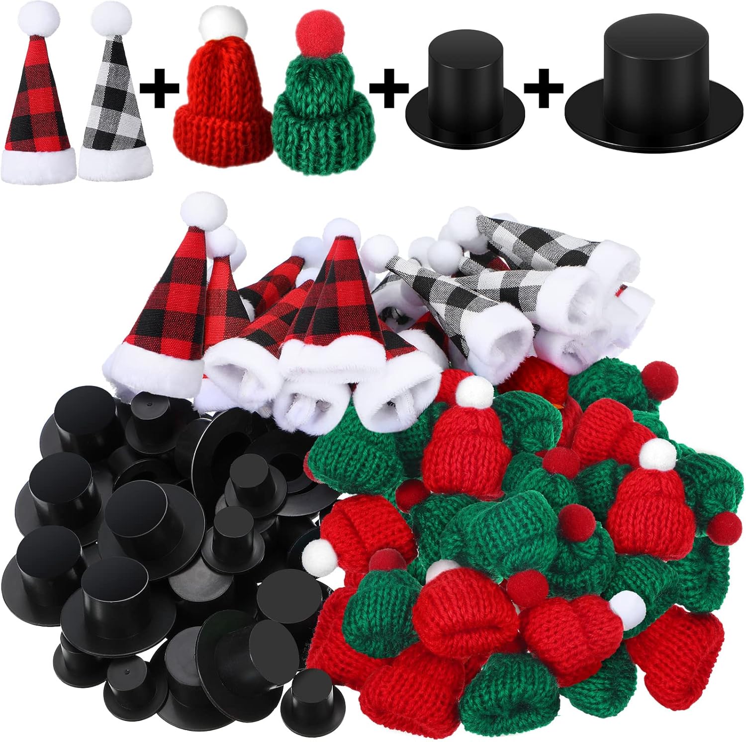 WILLBOND 120 Pcs Mini Santa Hats Set for Christmas Tree Ornaments, 6 Styles