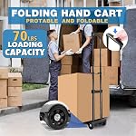 Chariot pliant à main Truck en fer Pull Rod Polding Cart Pliable Trolley Dolly avec roues Utilitaire Légèrement extensible Grand châssis pliable dans le sac à dos,Portable Panier à bagages pour les voyages à l'aéroport
