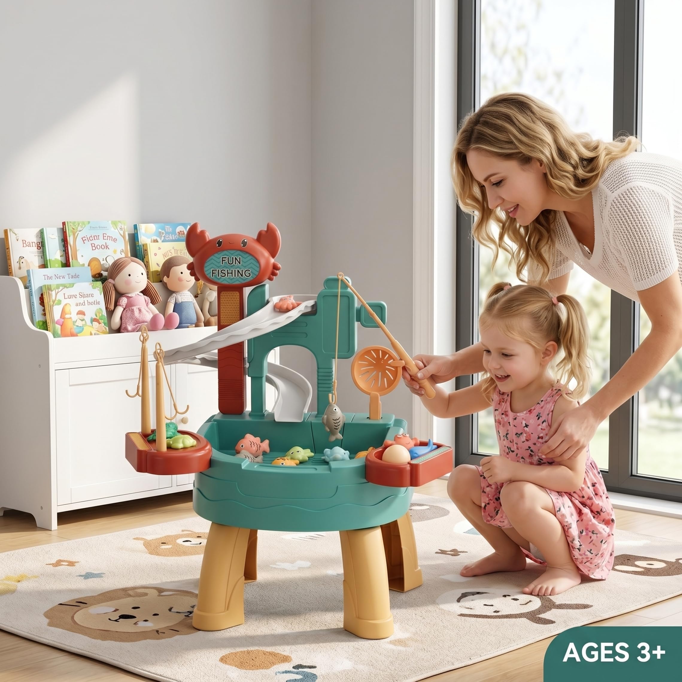Mesas de agua de arena, mesas de agua para juegos al aire libre para niños, mesa para niños de 34 piezas, fregadero de juego con funcionamiento, pesca con recirculación eléctrica y juguete de cocina