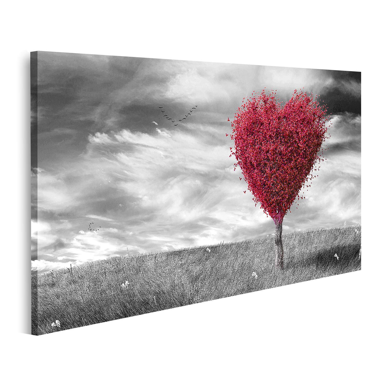 Cuadro sobre lienzo Red Heart Shaped Tree On Black & White Landscaped Fondo Murales Sala de estar Apartamento Cuadros en Lienzo GBGV-1Px