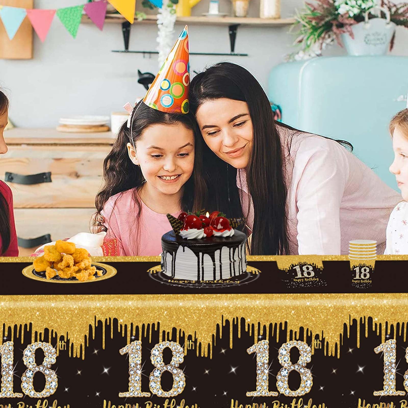 Décoration Thème Noir Doré Lot De 3 Nappes Jetables 18 Ans - Noir Et Doré, 137x274 Cm - Pour Fête Anniversaire Adulte Accessoire Fête Thème élégant