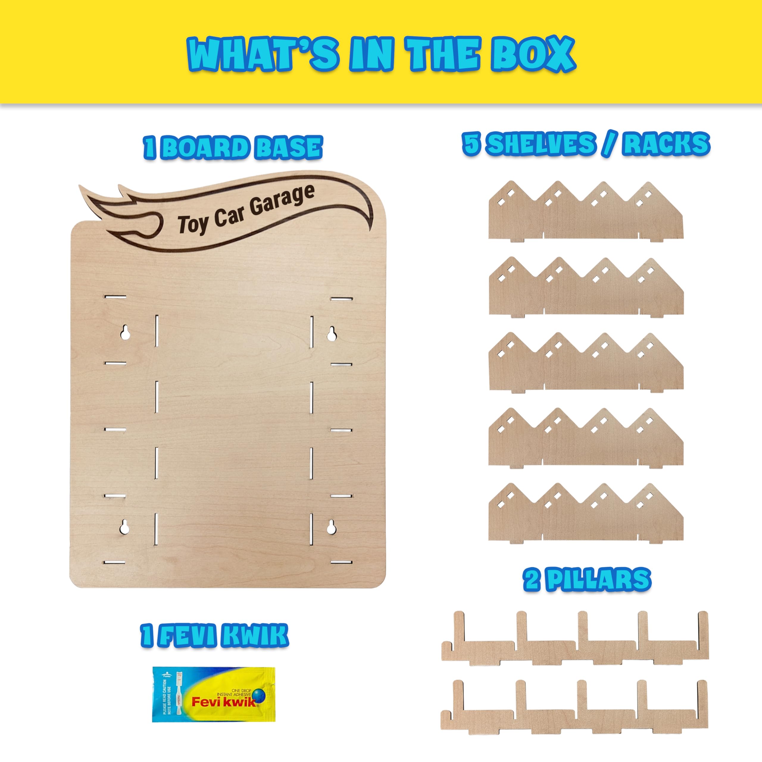 Toy Car Garage Wall Rack for Kids | Parking Garage for Hot Wheels Cars | Holds 20 Cars | Wooden/MDF Toy Garage Wall Hanging | Kids Room Toy Parking (Carss Not Included) (Pack of 2) 1
