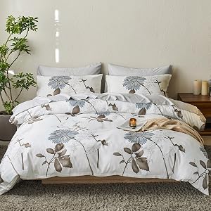 Ensemble de couette floral Wake In Cloud, motif de fleurs botaniques imprimé, literie douce en microfibre (3 pièces, taille reine)