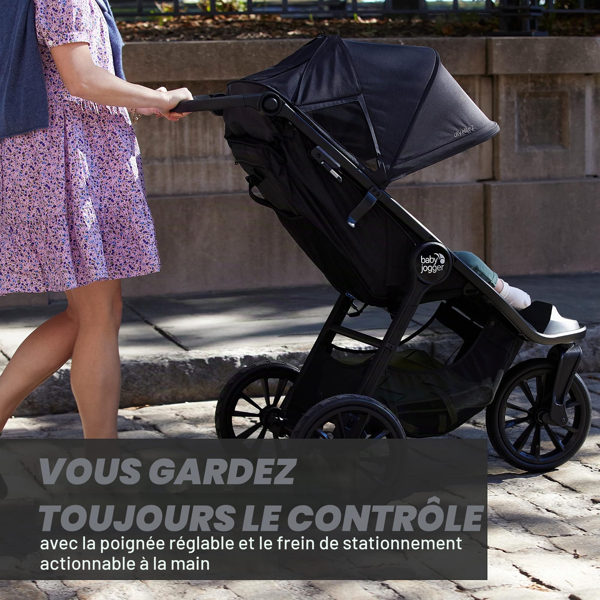 Baby Jogger City Elite 2 Poussette combinée pour tous les terrains | Poussette pliable et portable | Opulent Black (noir)