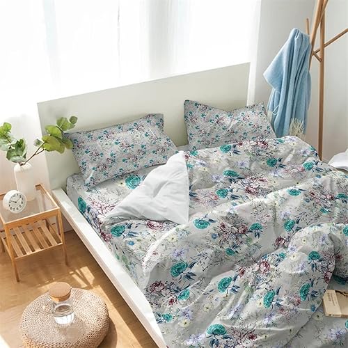 Miniatura 5 de Chucoco Juego de fundas de edredón de flores pastorales, tamaño Queen, flores turquesas, 4 piezas, juegos de ropa de cama de microfibra cepillada,