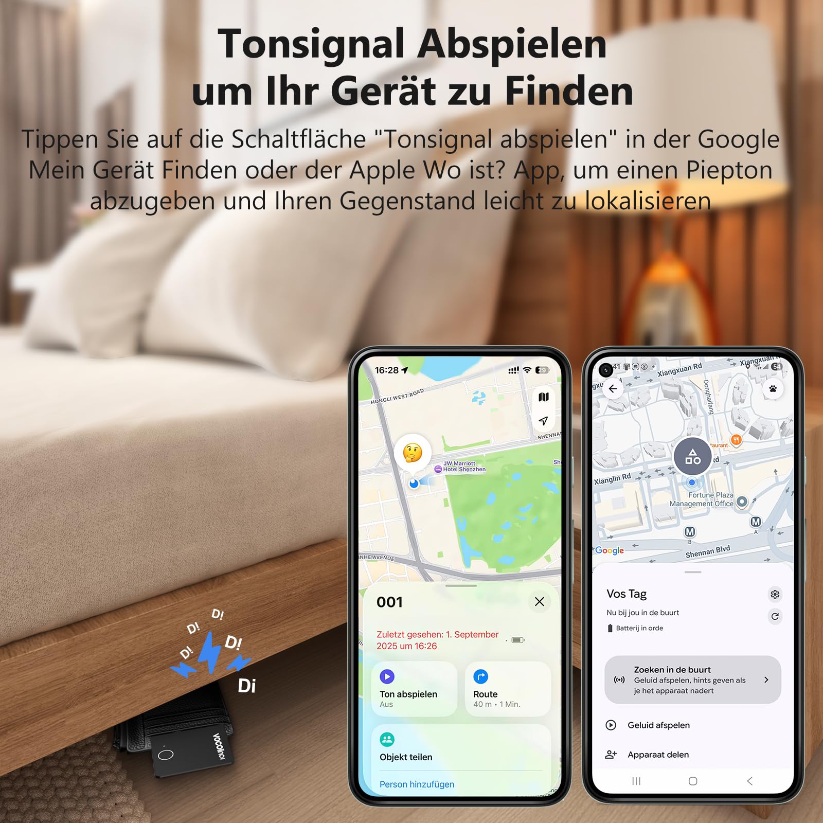 VOCOlinc Dual System Air Tag Card 2er Pack, Wiederaufladbar Wallet Tracker Karte Kompatibel mit Android Google Mein Gerät Finden or iOS Apple Wo ist? App, Bluetooth Finder für Gepäck/Taschen/Koffer