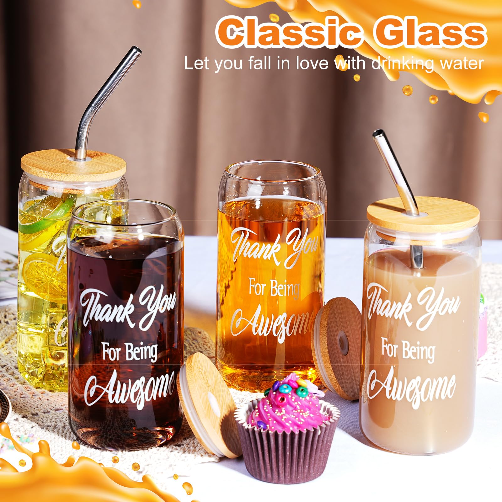 2-Pack Personalized Glass Tumbler Set For Teacher/Mom - 16 Oz Glass Cups With Lids, Straws & Coasters, Thank You Gift - View #10
