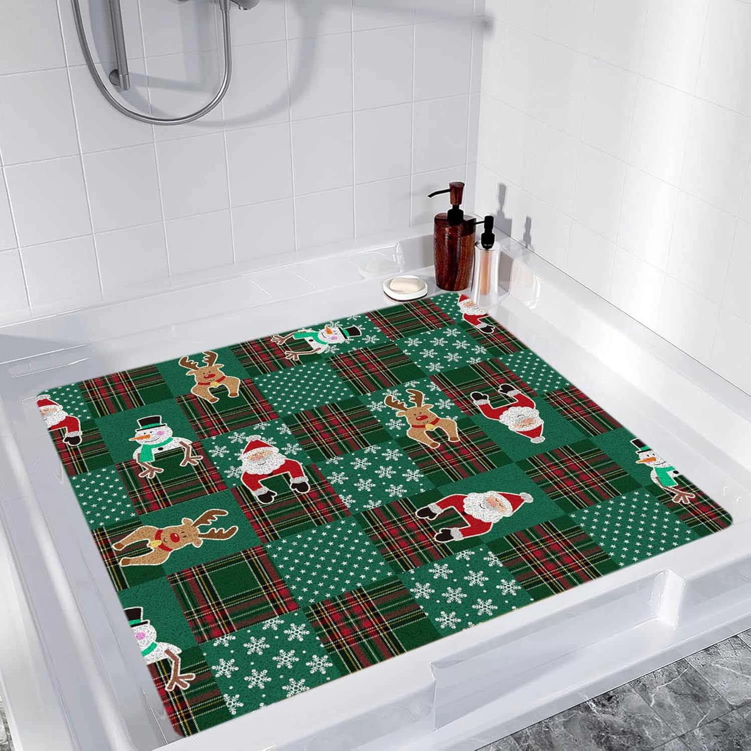 Shower Mat Bathtub Mat Non Slip, 50x90cm/19.69x35.43in,Minimalist Red Heart Upgraded No Suction Cup Soft Textured PVC Loofah Tub Mat for Wet Area, Quick Drying (White and Red)