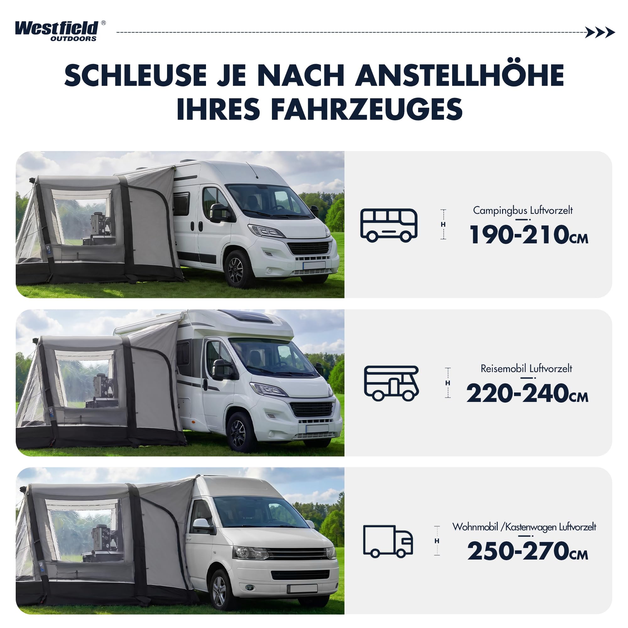 Westfield Outdoors Hydra, Aufblasbares Zelt 300 x 240 cm, Wetterfestes Autozelt mit 3000 mm Wasserschutz, UV-beständig, Drive-Away-Funktion, Panorama-Ausblick, abnehmbare Wände & Tragetasche