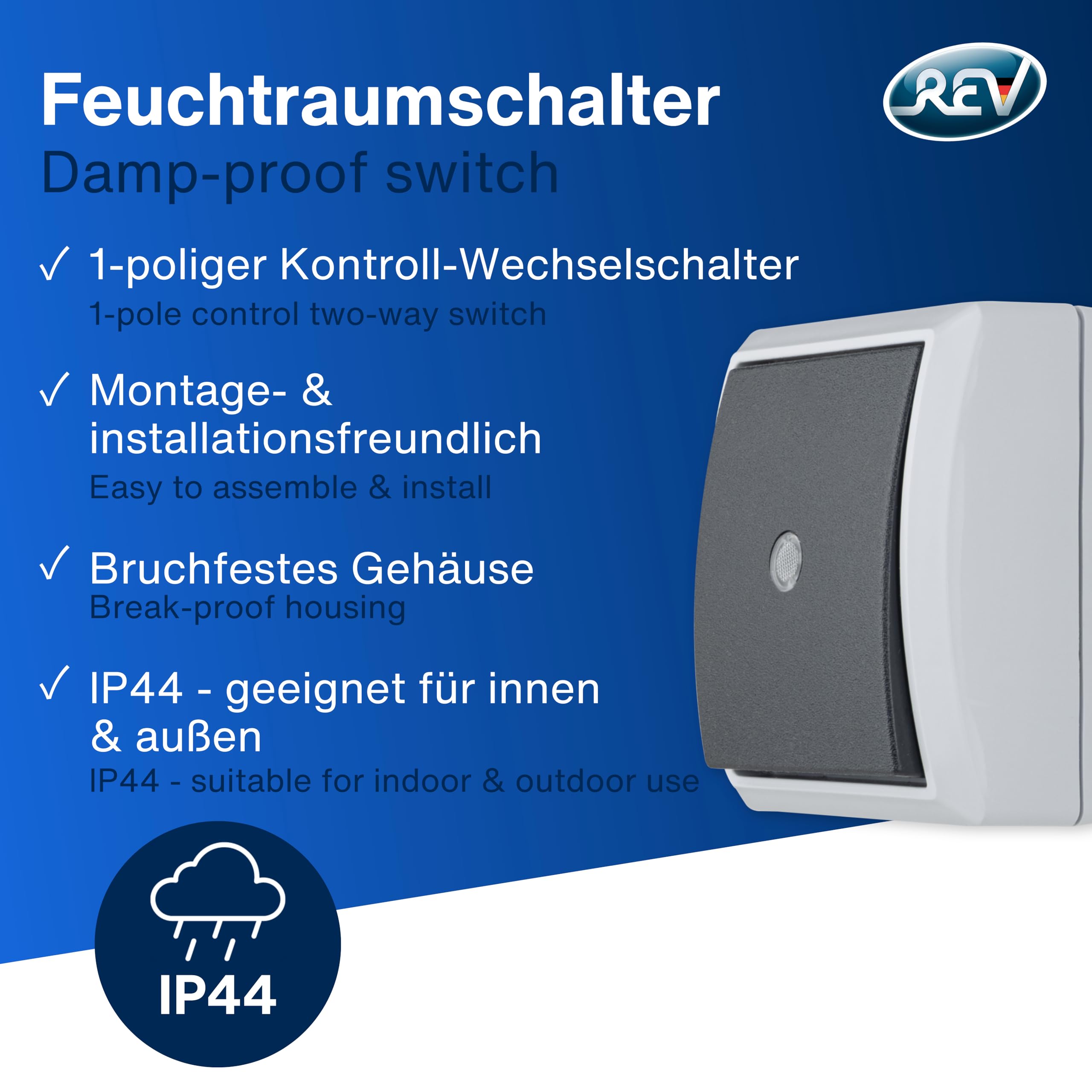 ABSINA Commutatore In Superficie Per Ambienti Umidi - 6x Interruttore In Superficie A 1 G Ip54 250v 10a Interruttore In Superficie Per Ambienti Umidi 69402559 - Foto 7