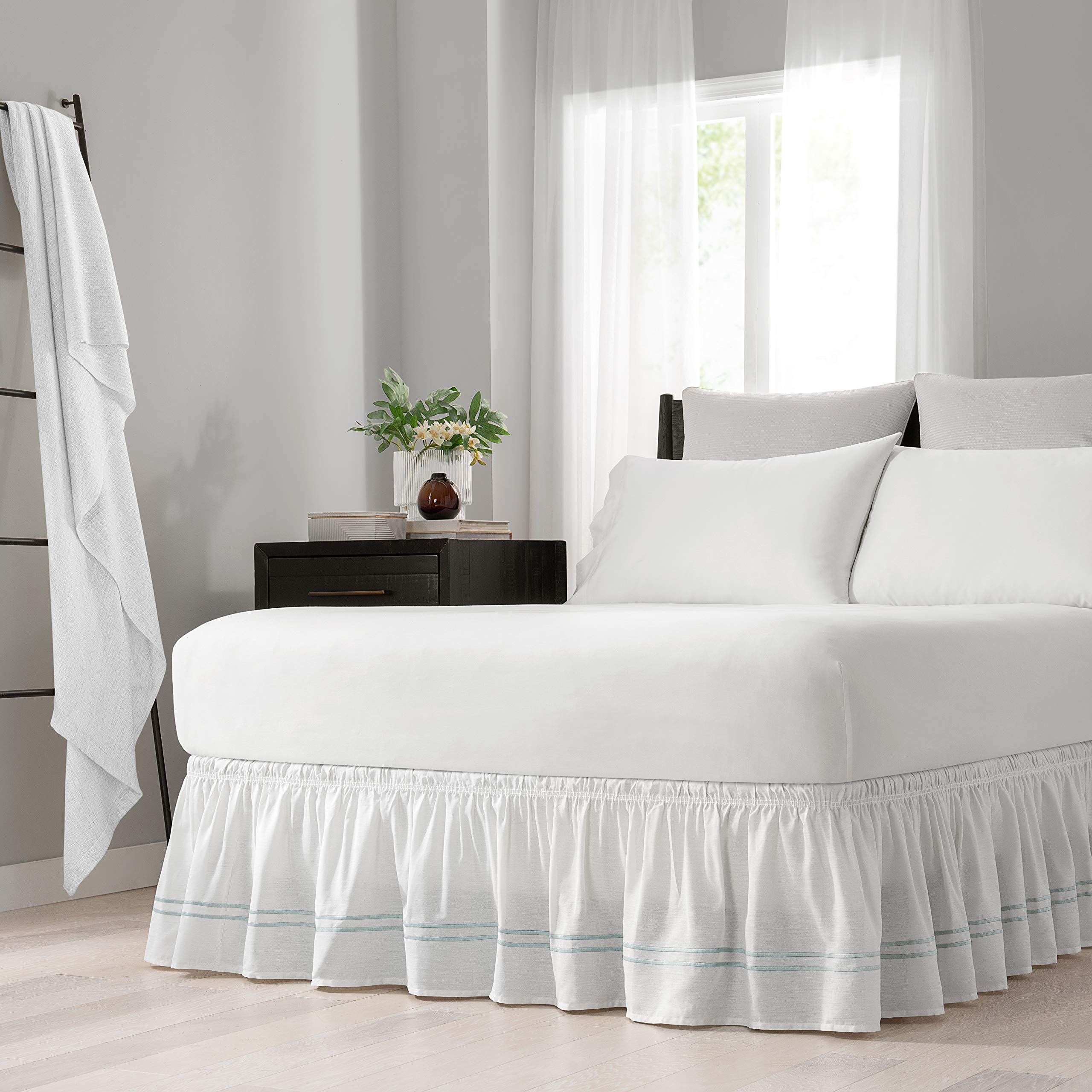 EASY FIT Baratta Elastic Wrap Around Bed Skirt, Easy On/Off Dust Ruffle (18-Inch Drop), Queen/King, Spa