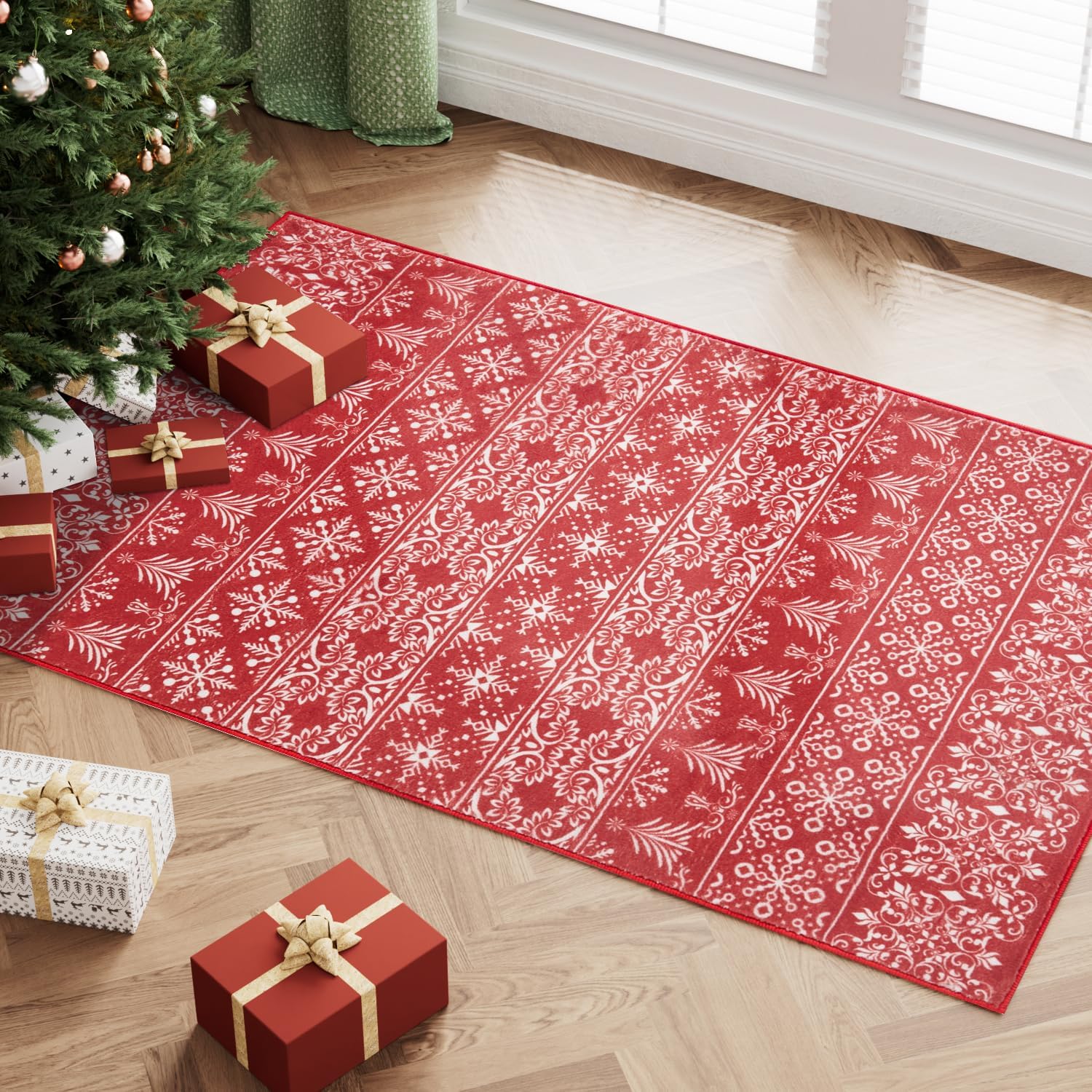 PureCozy Christmas Rug 2x3 Entryway Red Area Rug Indoor