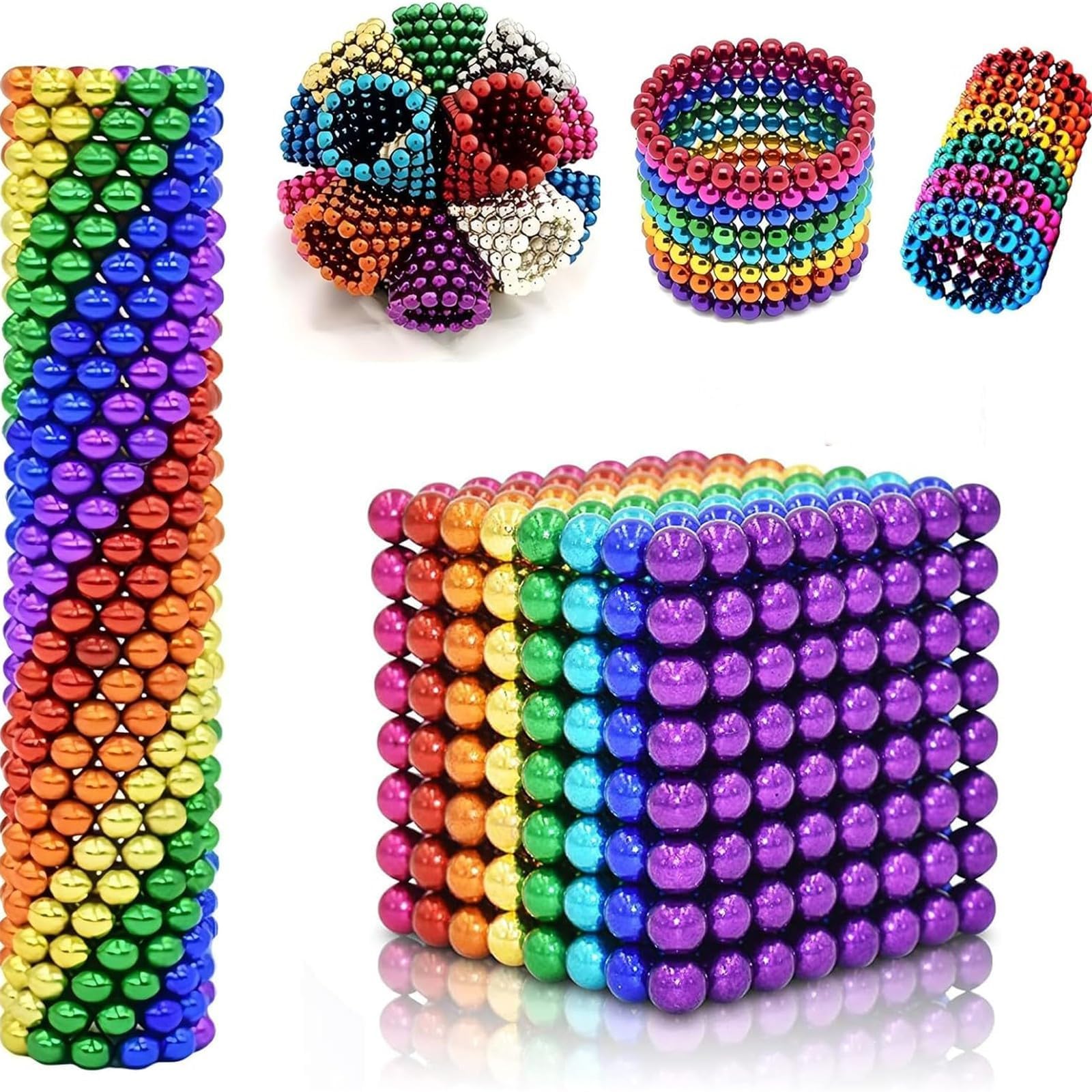 Magnetic Balls Fidget Toy, Stacking Magnetic Balls, Stacking Magnet Set for Creative Construction ,216/512/1000 PCS Magnetic Rainbow Balls Beads Stress Relief Desk Toy (Colorful-512PC)