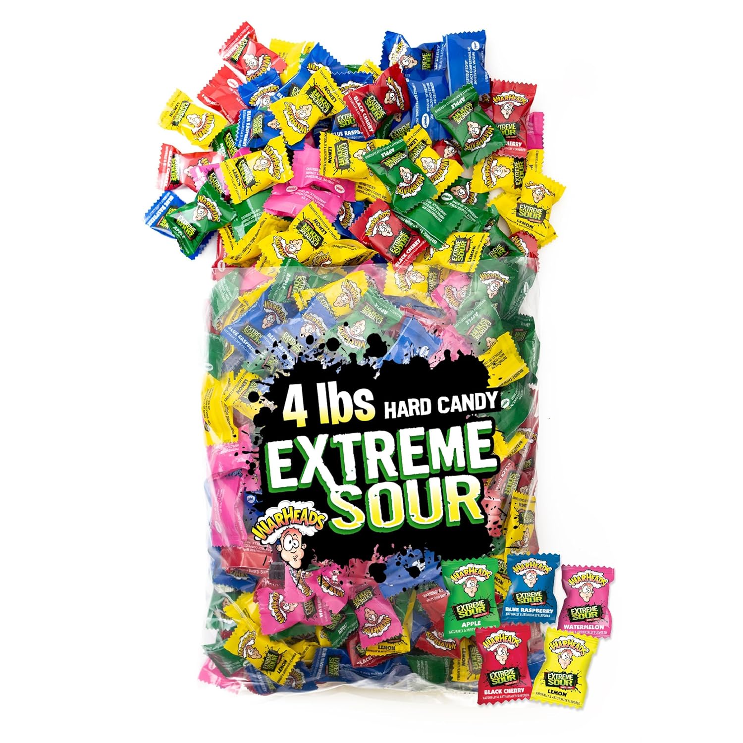 WARHEADS - Extreme Sour Hard Candy - Assorted Fruity Flavors - Sour Apple, Black Cherry, Blue Raspberry, Lemon & Watermelon Flavors, Great For Parades - 5 lb. Bulk Bag