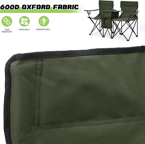 Miniatura 8 de Magshion Silla de campamento doble con paraguas y enfriador para adultos, silla plegable de alta resistencia, color verde oscuro