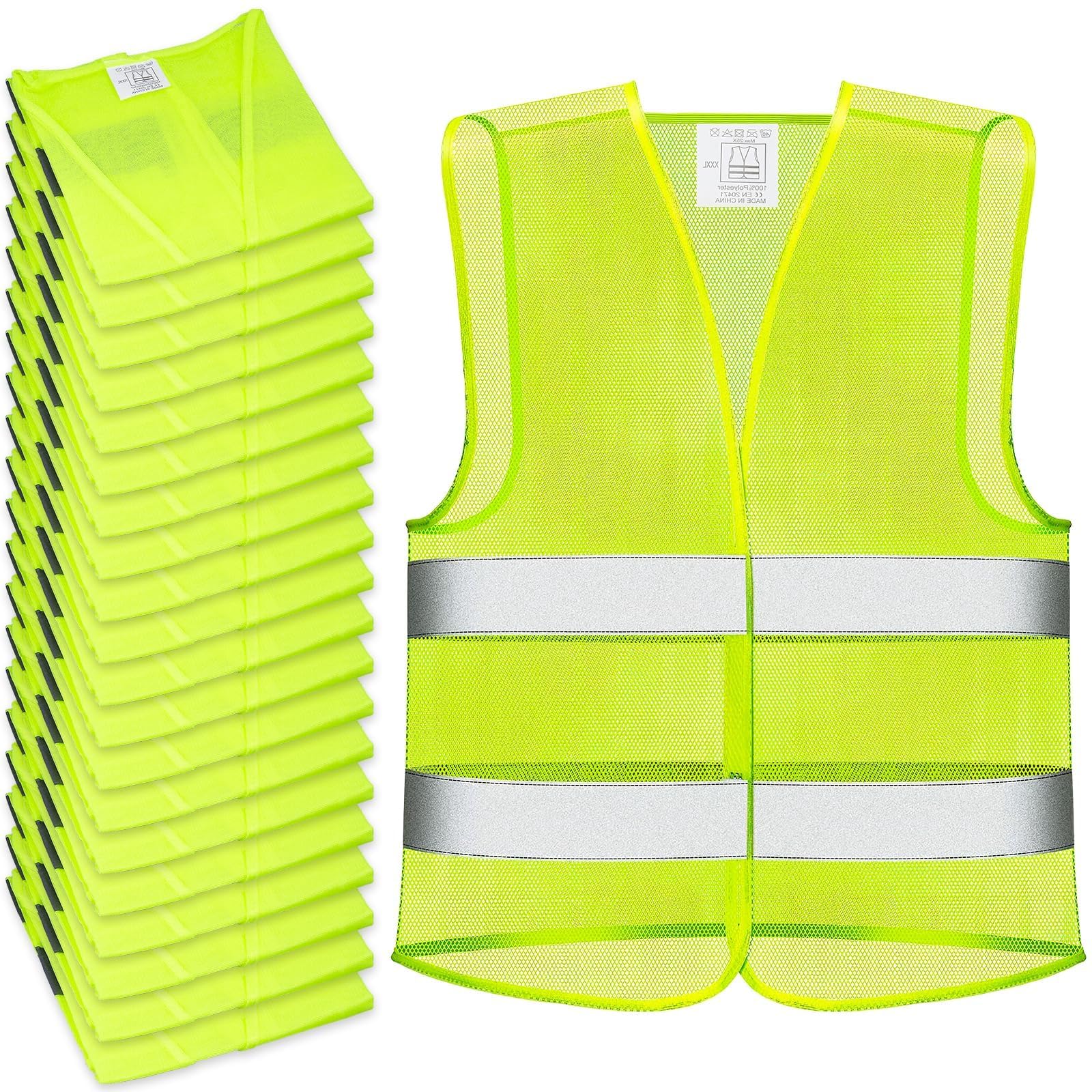 30 Stück Warnwesten Auto für Erwachsene, Männer und Frauen, gut sichtbare Sicherheitsjacken, reflektierende Sicherheitsweste aus Mesh-Material für Outdoor-Aktivitäten, Bauarbeiten, Verkehr