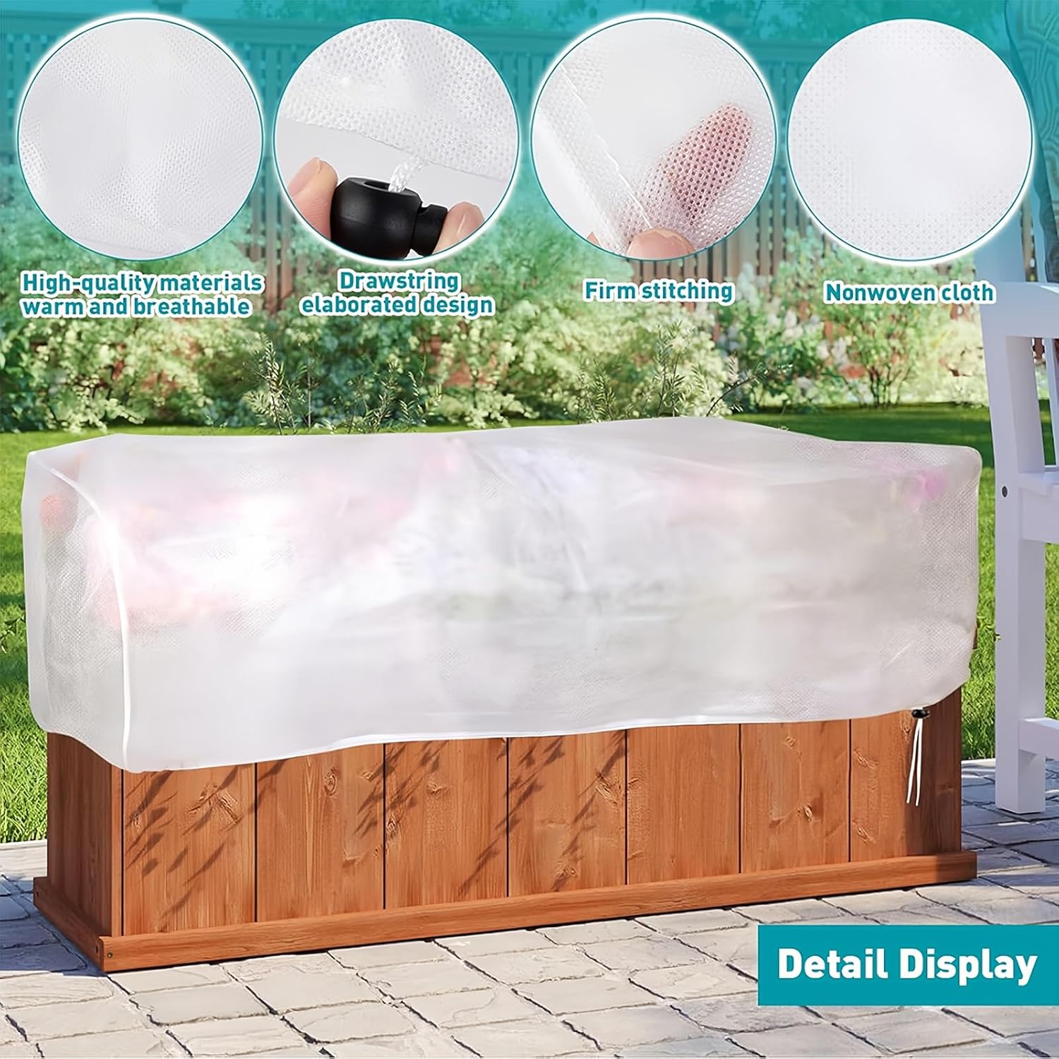 3pcs Rectangular Planter Plant Winter Frost Protection Blanket, Flower Box Frost Cover, with Drawstring(Beige,150x40x45cm)