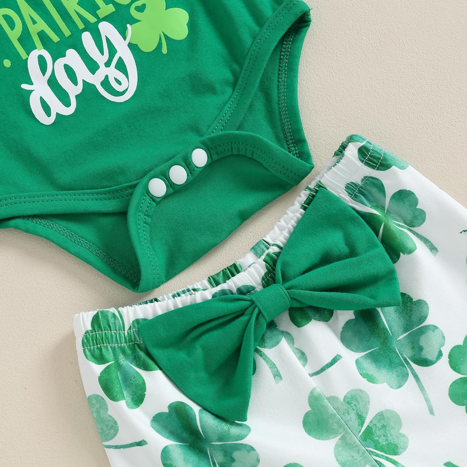 Amiblvowa Newborn My First St Patrick's Day Baby Girl Outfit Short Sleeve Romper Shamrock Flared Pants Set Infant Clothes - Image 4