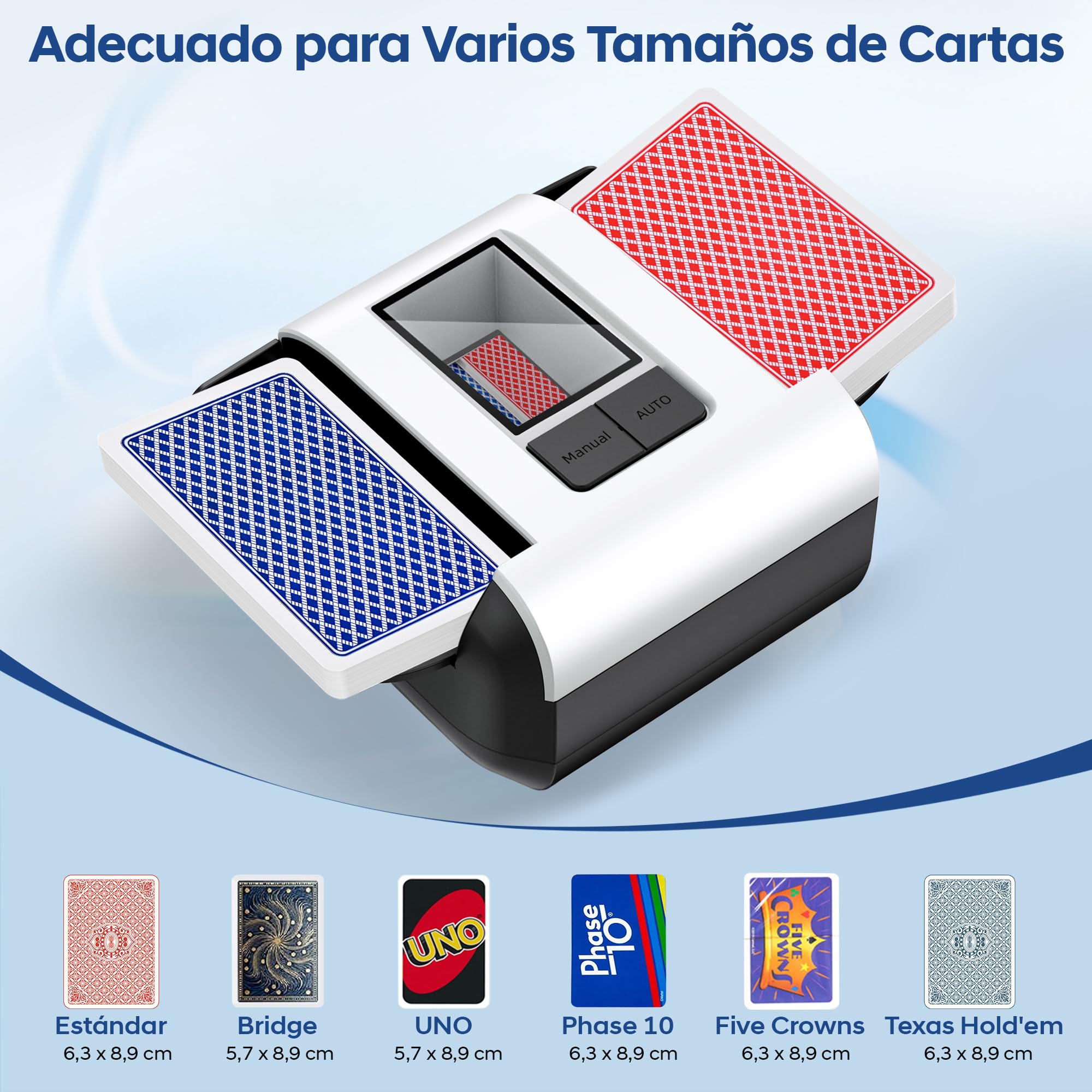 Barajador de Cartas Automático, Mezclador automático de Tarjetas Recargable para 1-2 Barajas - Modo Auto/Manual Silencioso para Póker, UNO, Blackjack, Skip-BO, Bridge