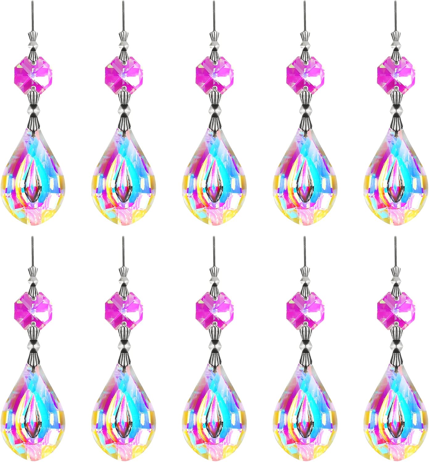 H&D Colorful Lamp Prisms Parts 38mm Loquat Shape with Octagon Bead Chandelier Glass Crystals Hanging Drops Christmas Pendants (Color-10pcs)