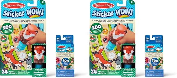 Melissa & Doug Sticker Wow!TM Fox Bundle: 24-Page Activity Book, Refillable Sticker Stamper, Mini Pad, 500 Stickers, Arts and Crafts for Kids Ages 3+ (Pack of 2)