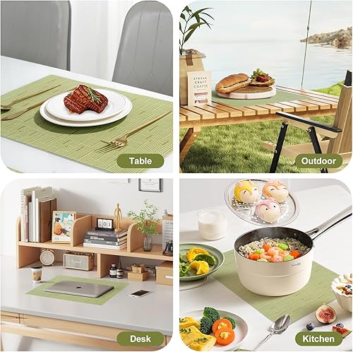 Miniatura 7 de Juego de 6 manteles individuales, antideslizantes, tejido de PVC, fáciles de limpiar, resistentes al calor, para cocina, comedor, decoración