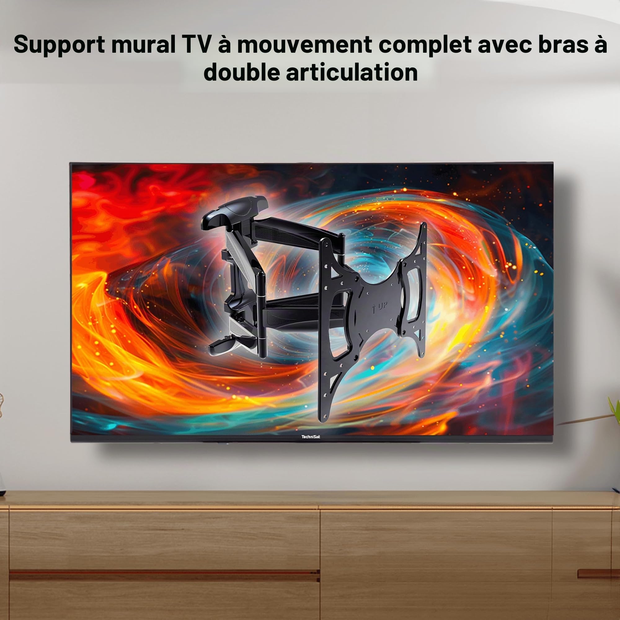 TechniSat TECHNIMOUNT FLEX - support mural flexible pour téléviseur à écran plat (charge de 45kg, inclinaison de l'écran, passage des câbles intégré, mesure VESA, niveau à bulle, pivotant, extensible)