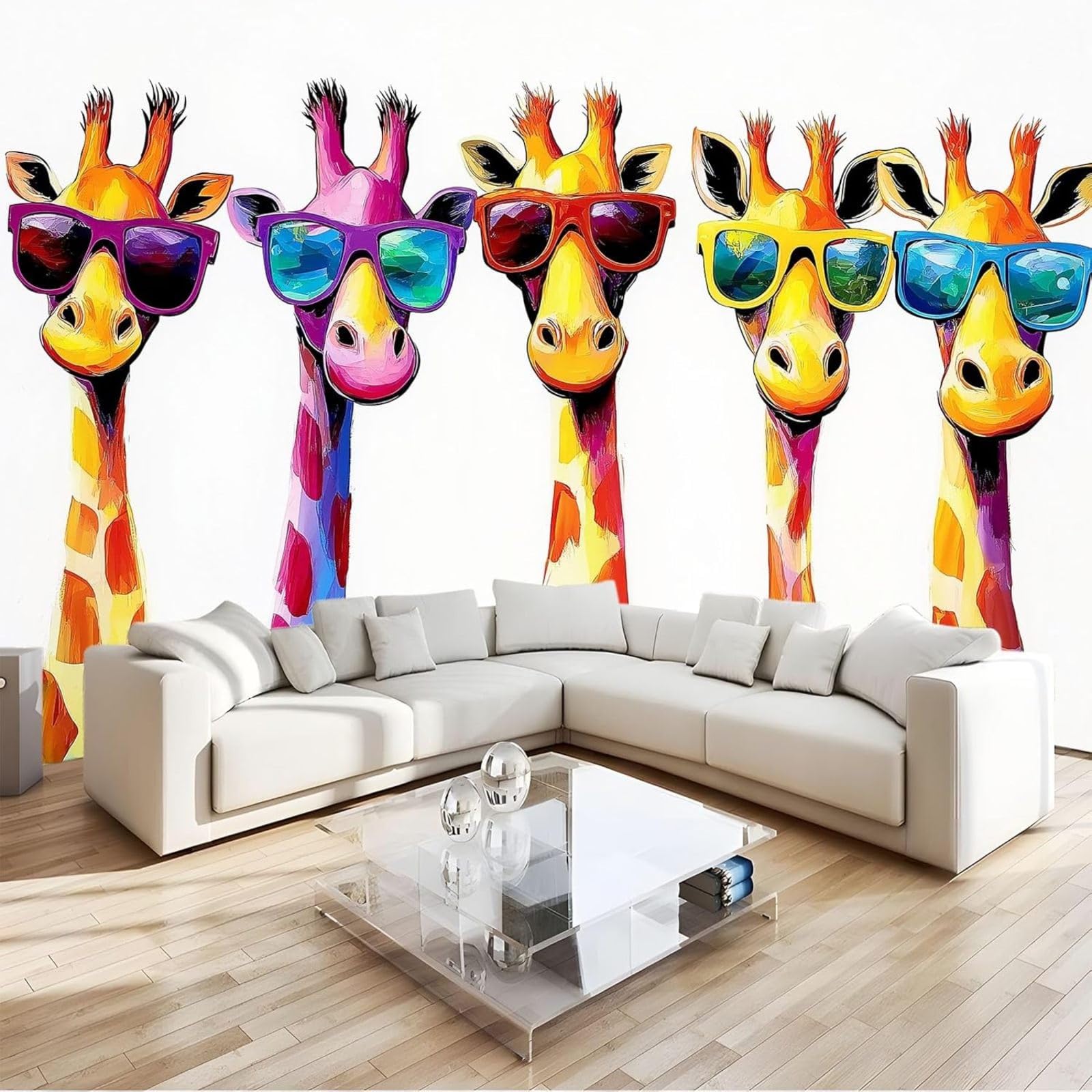hgjdjhnf Cute Cartoon Giraffe Photo Wallpaper, Non-Woven Wall Decor, Wall Mural, Decoration for Study, Living Room, Restaurant, Cafe, Yellow, 430cm x 300cm, Stickers - Frameless Painting - Poster