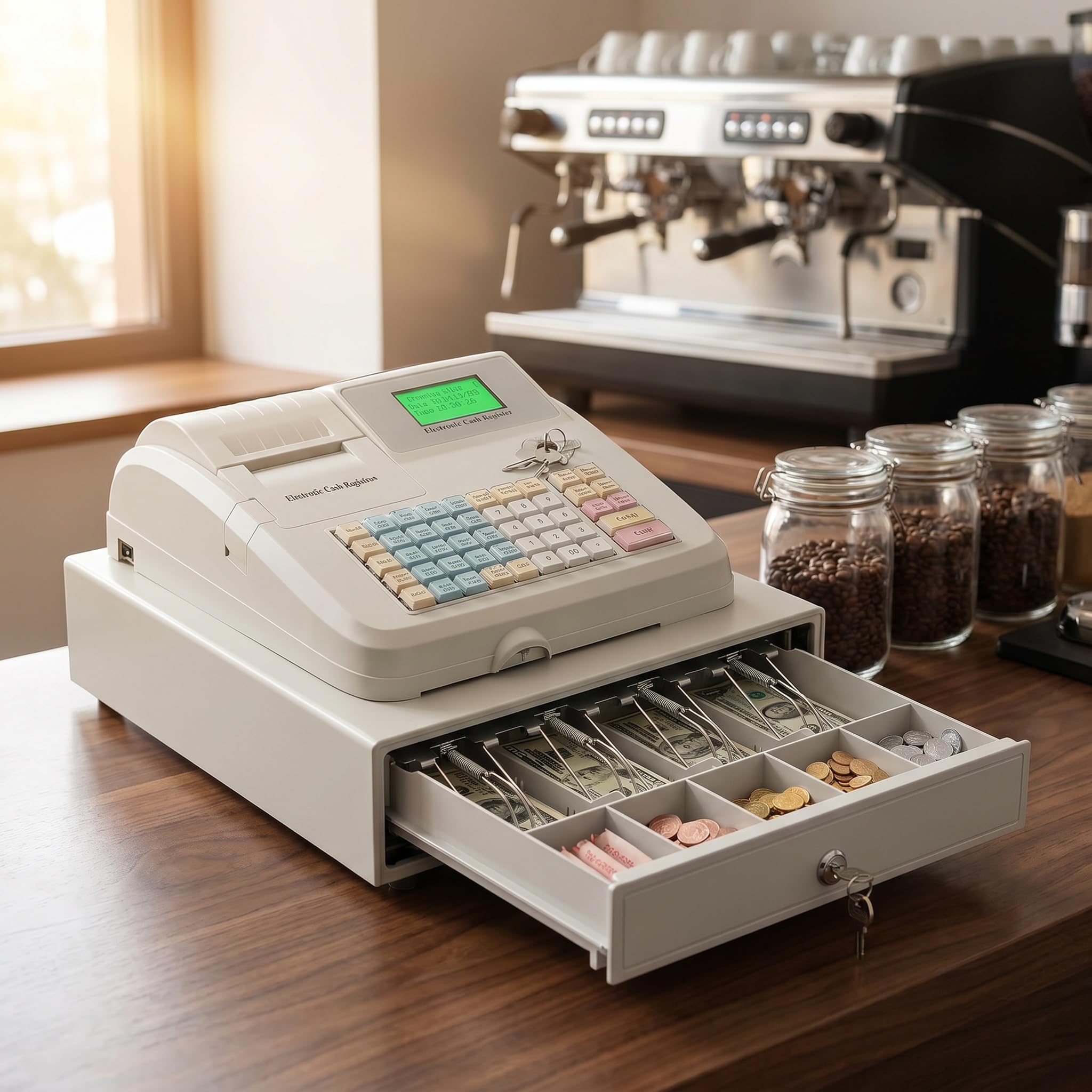 Caja Registradora Electrónica De 48 Teclas para Pequeños Negocios, Sistema Tpv con Cajón, Ideal para Supermercados, Tiendas De Ropa Y Restaurantes.
