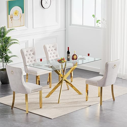 Juego de mesa de comedor rectangular de vidrio para 4, moderno juego de mesa y sillas de cocina de vidrio templado, juego de mesa de comedor Mesa