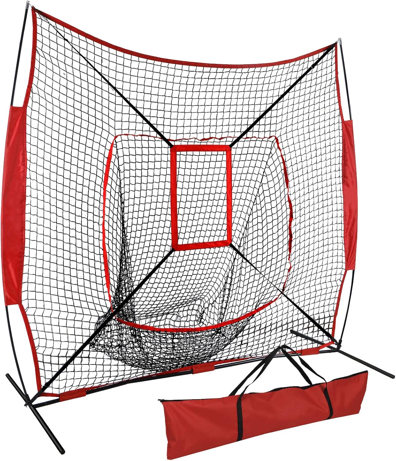 ZENSTYLE Ball Collection Baseball Softball Net 7x7 FT Built-in Ball Sack Backstop with Large Catch Netting for Easy Retrieval, Heavy Duty Pitching and Hitting Practice Net with Carry Bag