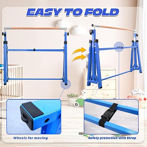 Miniatura 10 de Seliyoo Barra de gimnasia plegable para niños de 3 a 15 años  Barra de gimnasia  Longitud de la base 5 pies6 pies, altura ajustable, equipo de