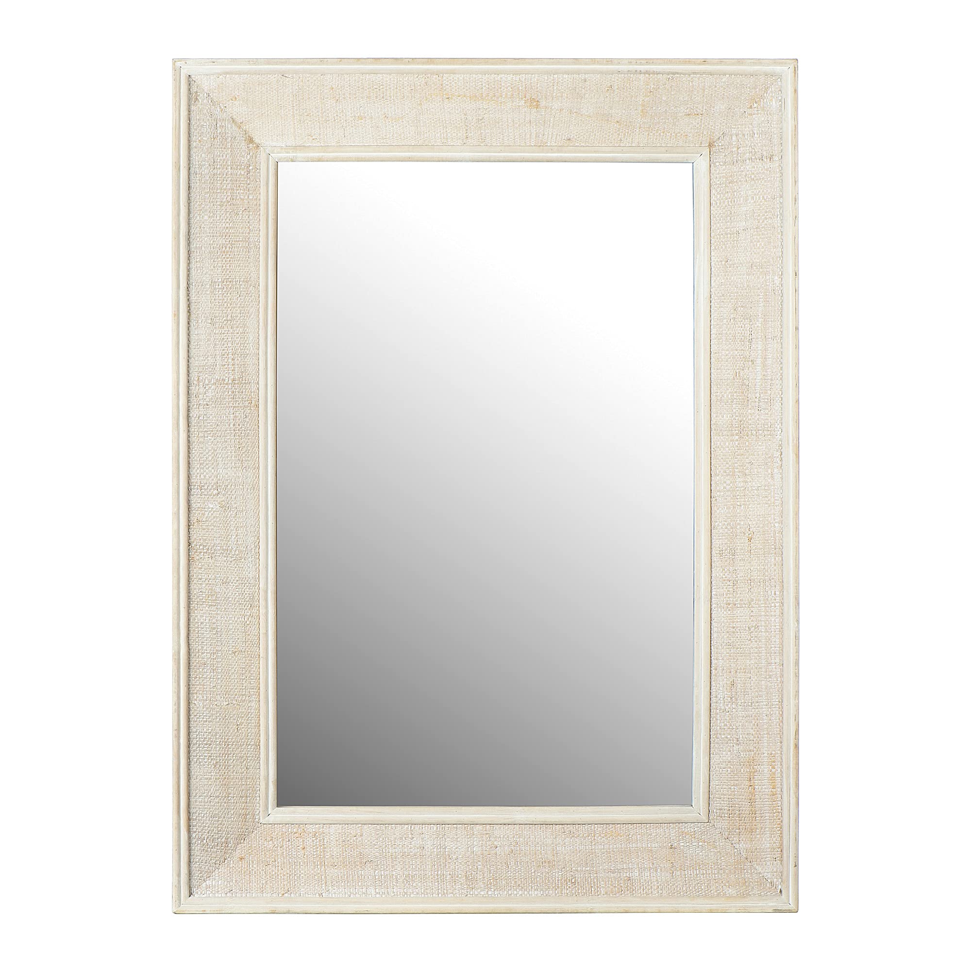 Creative Co-Op Rectangle Wall Rattan Detail, White Wash Mirror