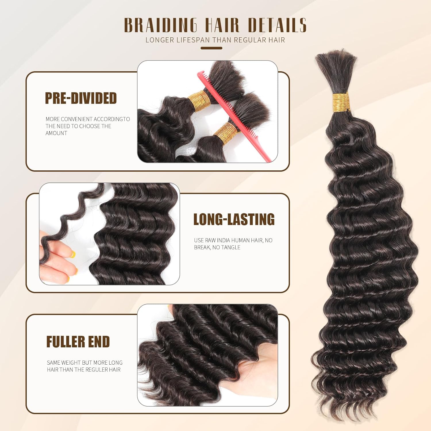Dark Brown Deep Wave Bulk Human Hair for Braiding No Weft 100% Human Braiding Hair Professionally Salon Dyeing for Eye-Catching 2# 18 Inch