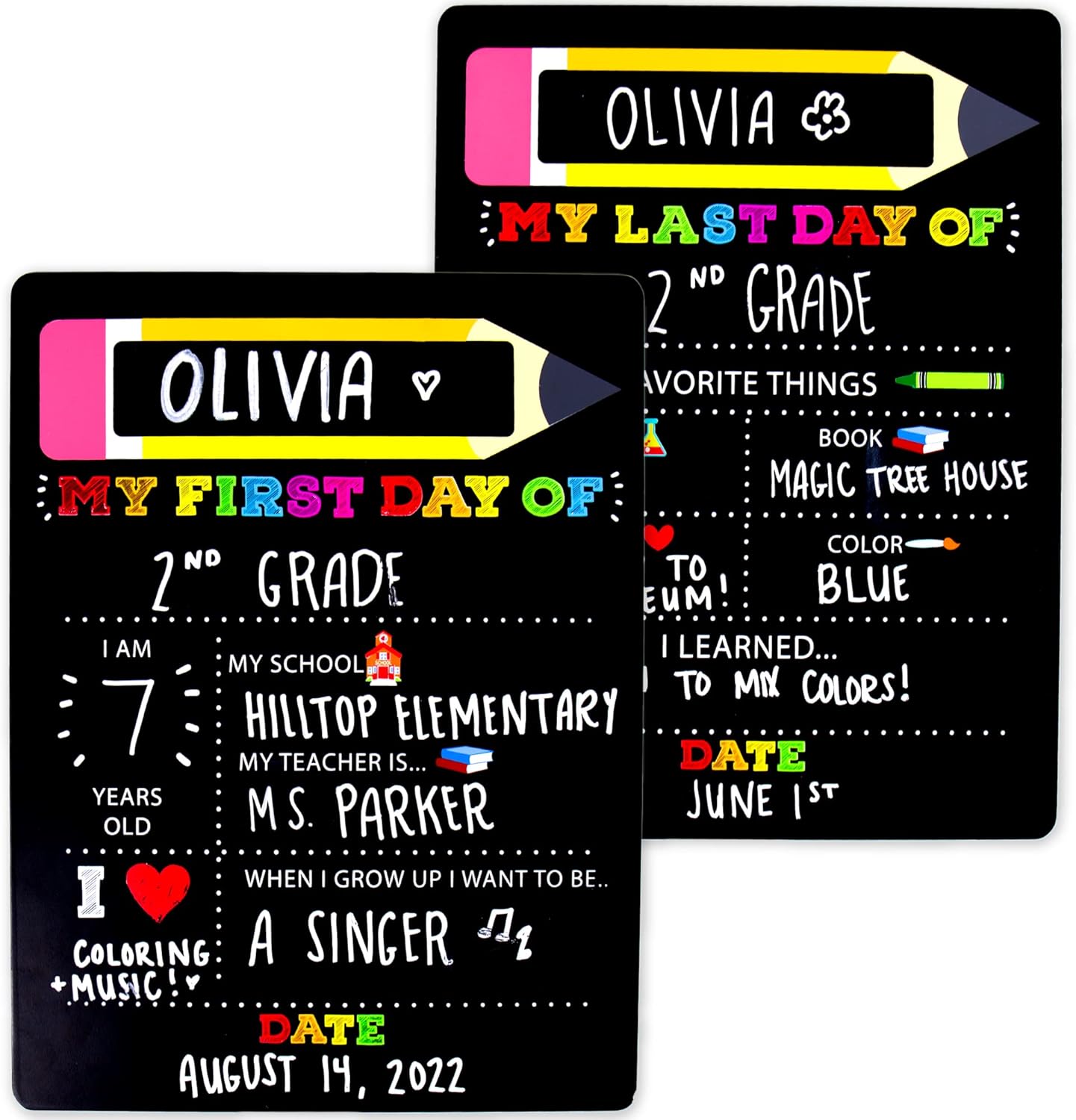 Horizon Group USA My First Day/Last Day of School Wooden Chalk Board, Reversible 12 X 16 Photo Prop, Reusable, Double-Sided Chalkboard Sign, Back to School Essential for Preschool, Elementary School : Toys & Games