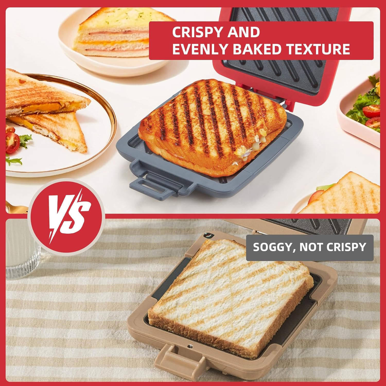 Microwave Toastie Sandwich Maker, Snack Maker & Panini Press, Removable Non-Stick Plates Silicone Microwavable Cookware, Heatwave Technology, Red