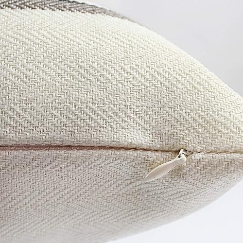 Miniatura 5 de AmHoo Paquete de 2 fundas de almohada de lino de granja, decoración de rayas, fundas de almohada retro de búfalo con cremallera oculta para sofá,