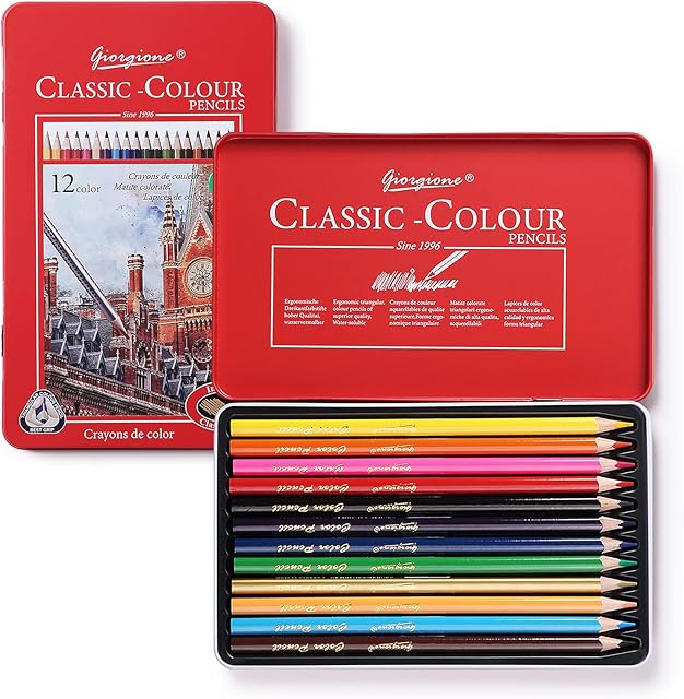 TOYESS 12 Coloured Pencil for Kids and Adults, Professional Colouring Drawing Pencils Art Set with a Golden Metallic Colouring Pencil, Ideal Christmas Present for Artists Sketching, Blending