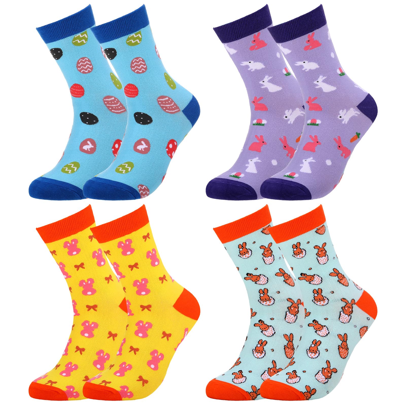 4 Pairs Easter Gifts for Men Funny Easter Rabbit Socks for Adult Egg Print Crew Socks Knit Unisex Novelty Spring Basket Stuffers Gifts