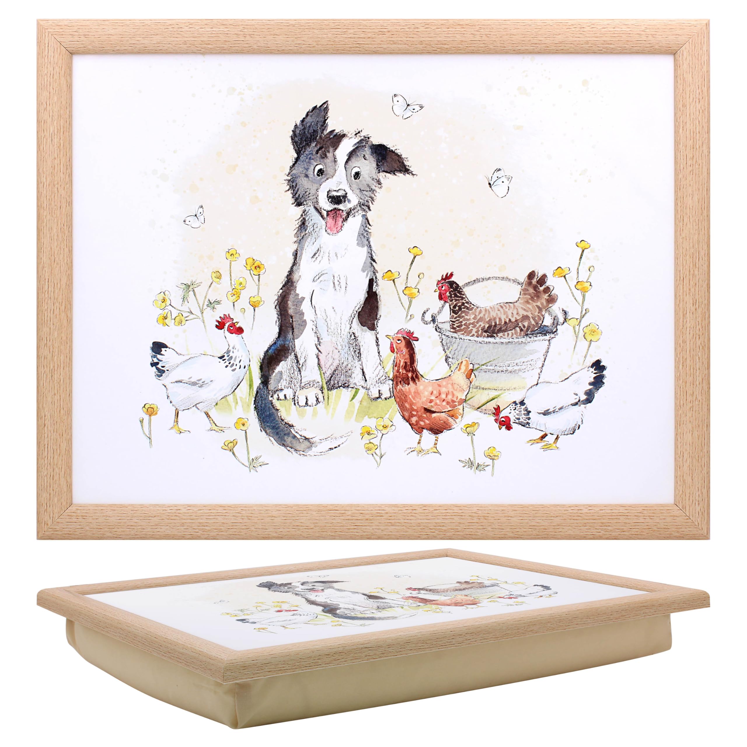The Leonardo Collection Paper Shed Collie & Hens Laptray | Bean Bag Tray for Meals | Stylish Food Tray for Dinner or Breakfast | Ideal for Home Comfort