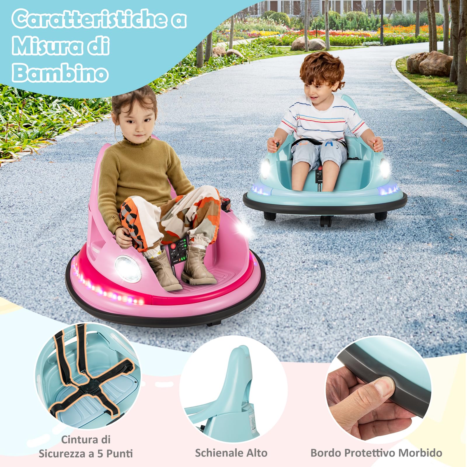 RELAX4LIFE Autoscontro Elettrico 12V per Bambini, con Telecomando, Doppio Joystick, Rotazione a 360°, 5 Modalità di Luci, Musica e Cintura di Sicurezza, per Bambini da 3+ Anni (BLU)